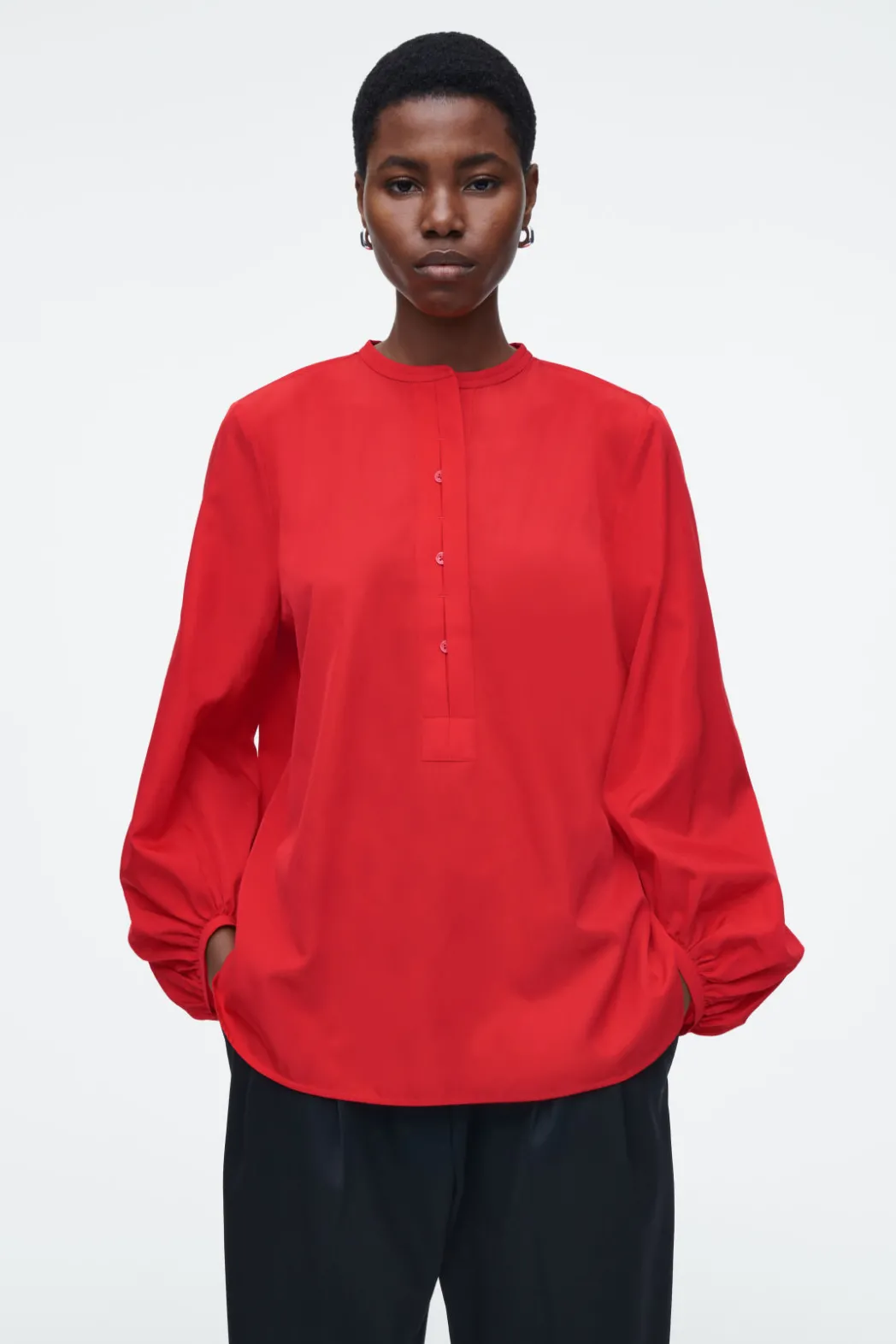 Outlet COS BALLOON-SLEEVE SILK BLOUSE RED