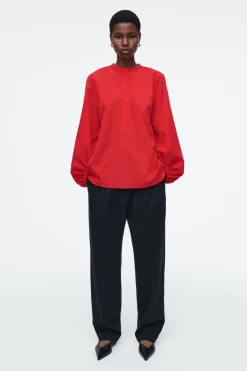 Outlet COS BALLOON-SLEEVE SILK BLOUSE RED