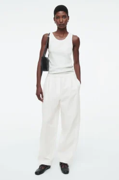 Discount COS BARREL-LEG COTTON PANTS WHITE