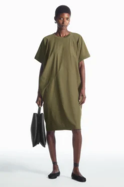 Clearance COS BATWING-SLEEVE T-SHIRT DRESS KHAKI GREEN