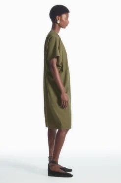 Clearance COS BATWING-SLEEVE T-SHIRT DRESS KHAKI GREEN
