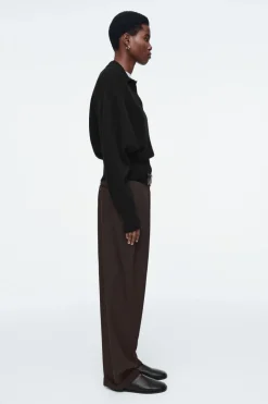 Clearance COS BATWING-SLEEVE WOOL POLO SWEATER BLACK