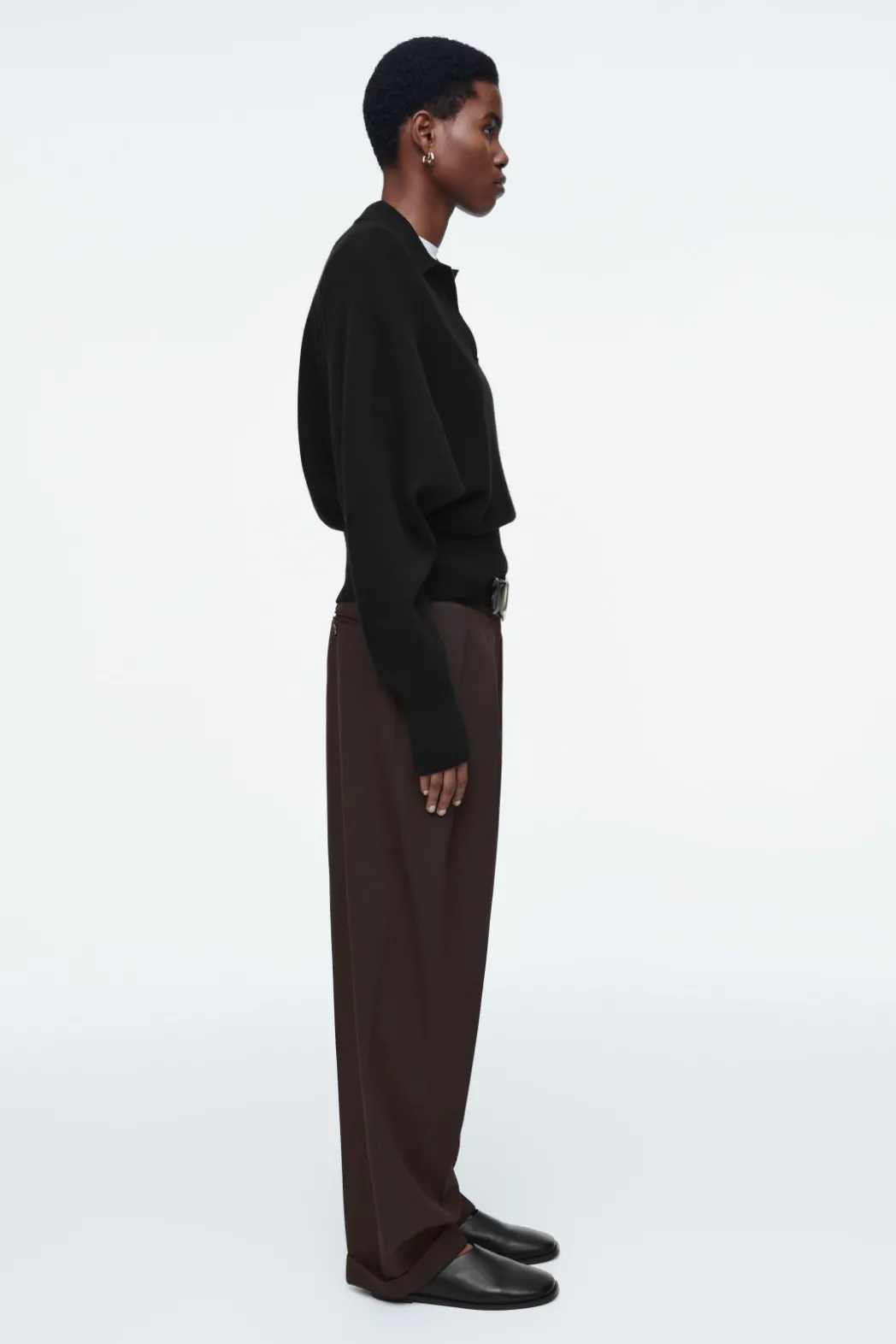 Clearance COS BATWING-SLEEVE WOOL POLO SWEATER BLACK