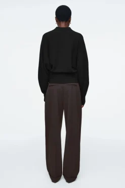 Clearance COS BATWING-SLEEVE WOOL POLO SWEATER BLACK