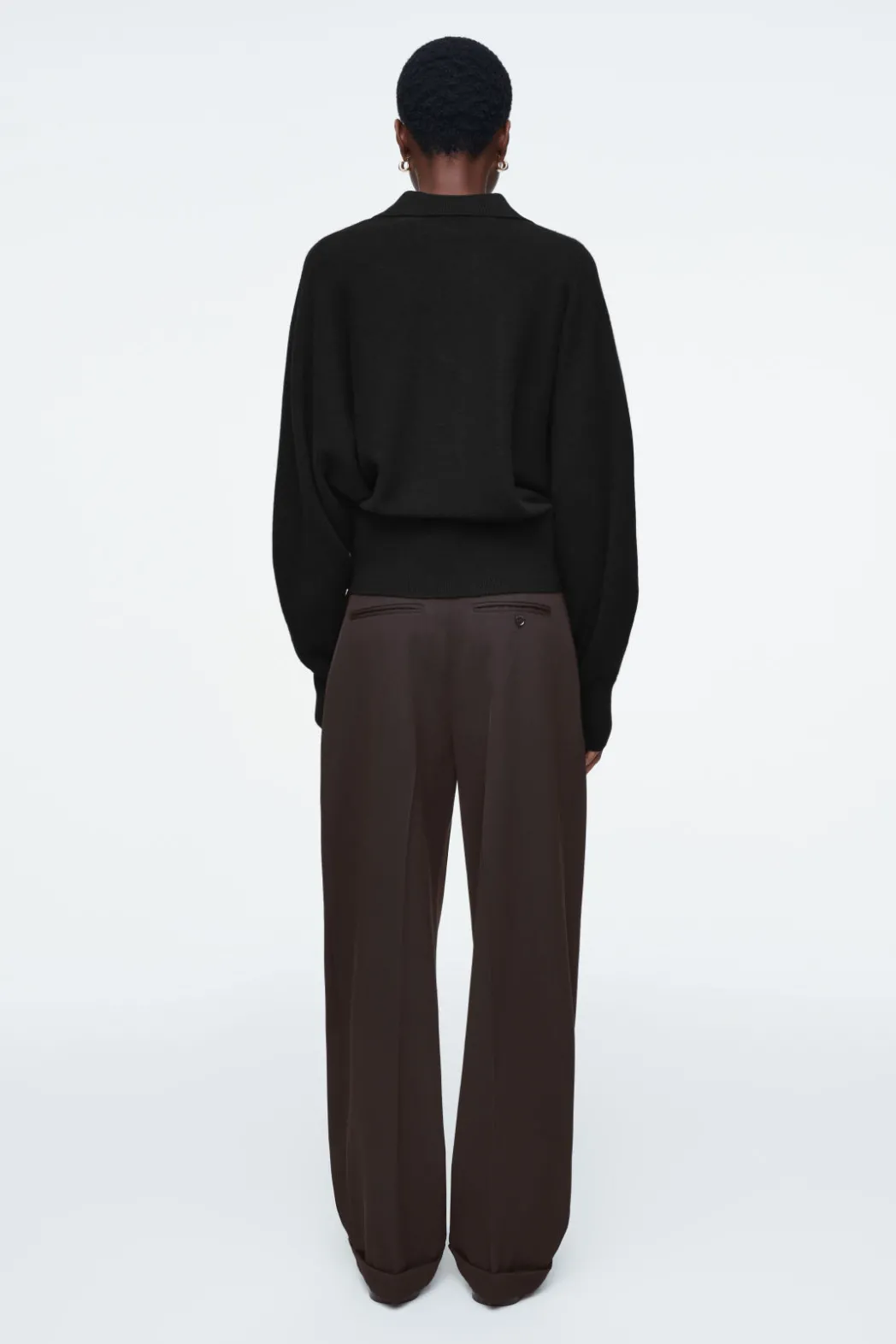 Clearance COS BATWING-SLEEVE WOOL POLO SWEATER BLACK