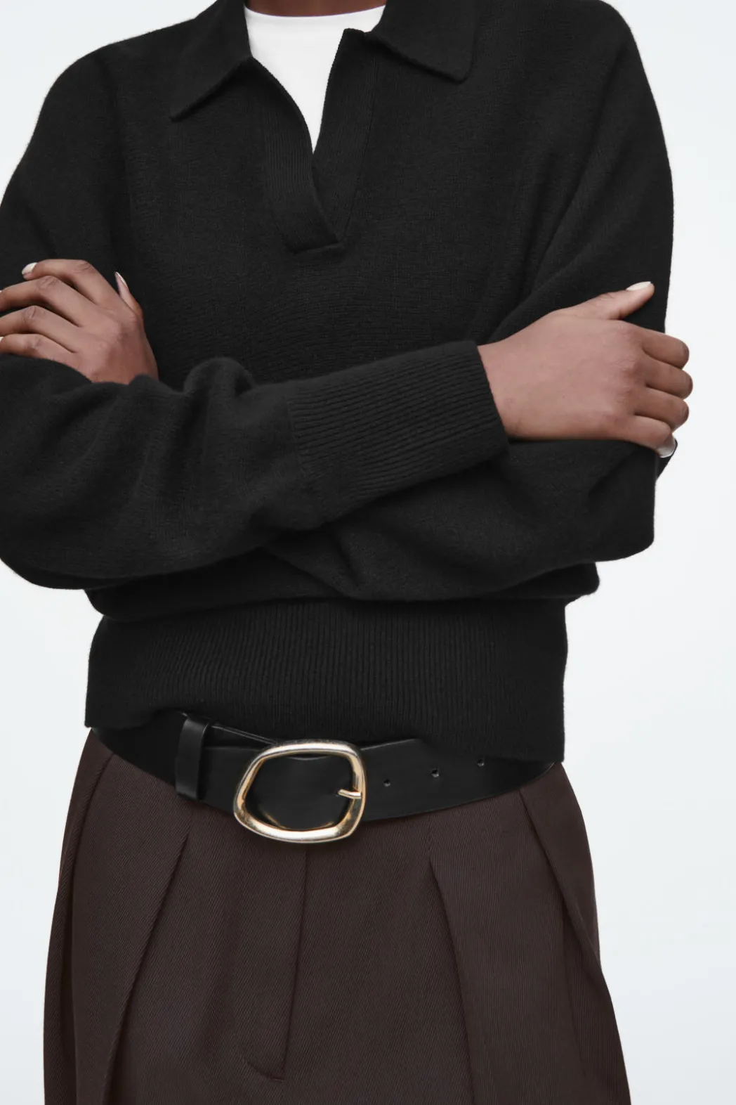 Clearance COS BATWING-SLEEVE WOOL POLO SWEATER BLACK