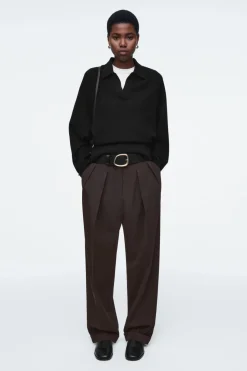 Clearance COS BATWING-SLEEVE WOOL POLO SWEATER BLACK