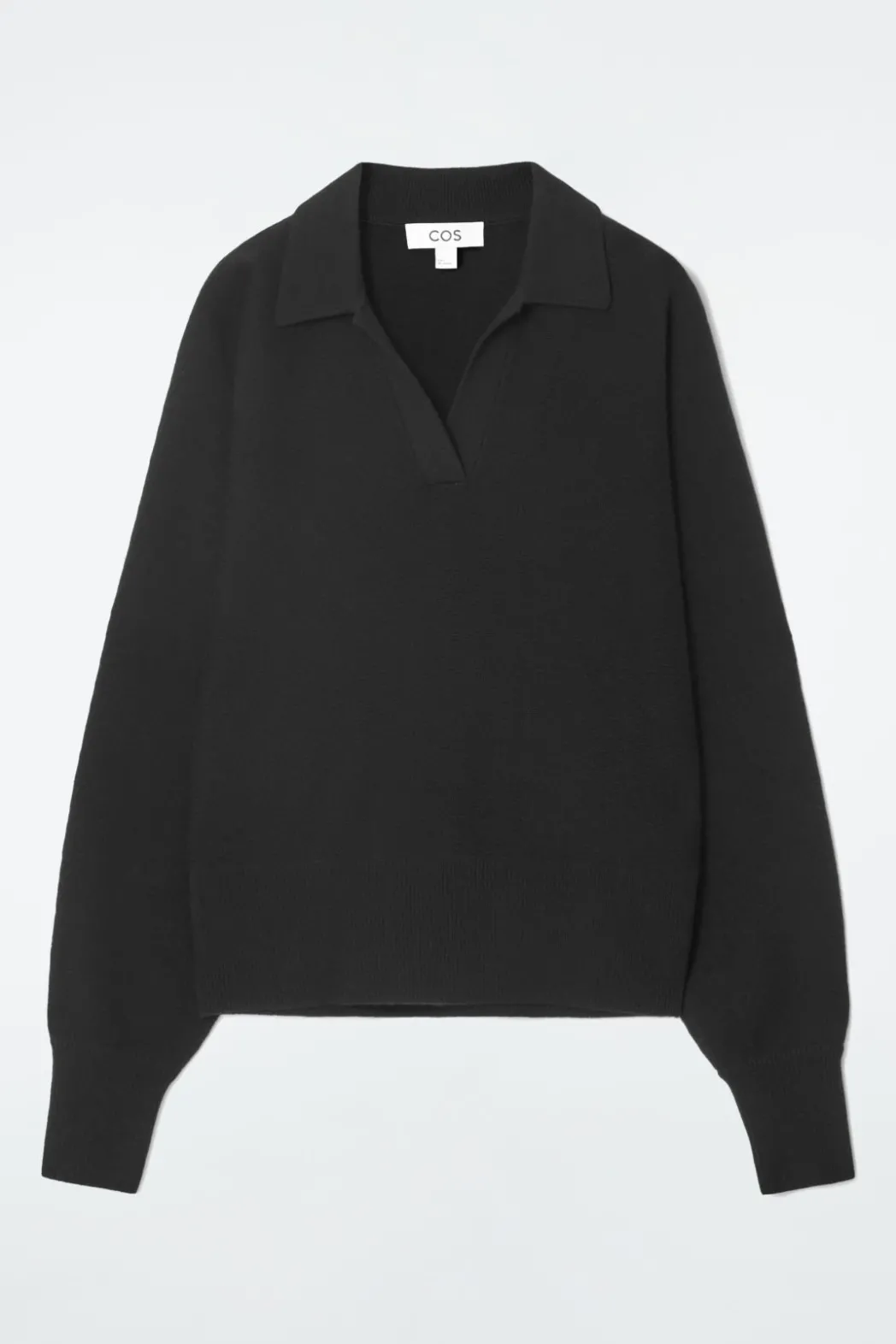 Clearance COS BATWING-SLEEVE WOOL POLO SWEATER BLACK
