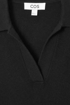 Clearance COS BATWING-SLEEVE WOOL POLO SWEATER BLACK