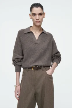 Online COS BATWING-SLEEVE WOOL POLO SWEATER BROWN