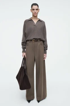 Online COS BATWING-SLEEVE WOOL POLO SWEATER BROWN