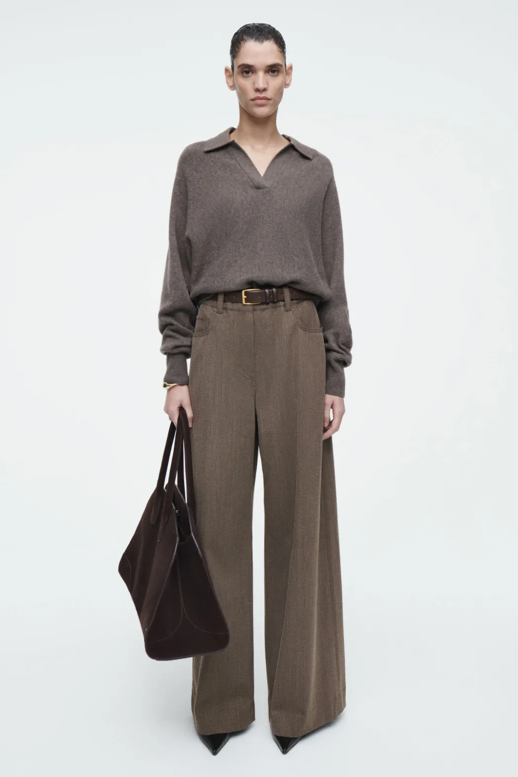 Online COS BATWING-SLEEVE WOOL POLO SWEATER BROWN