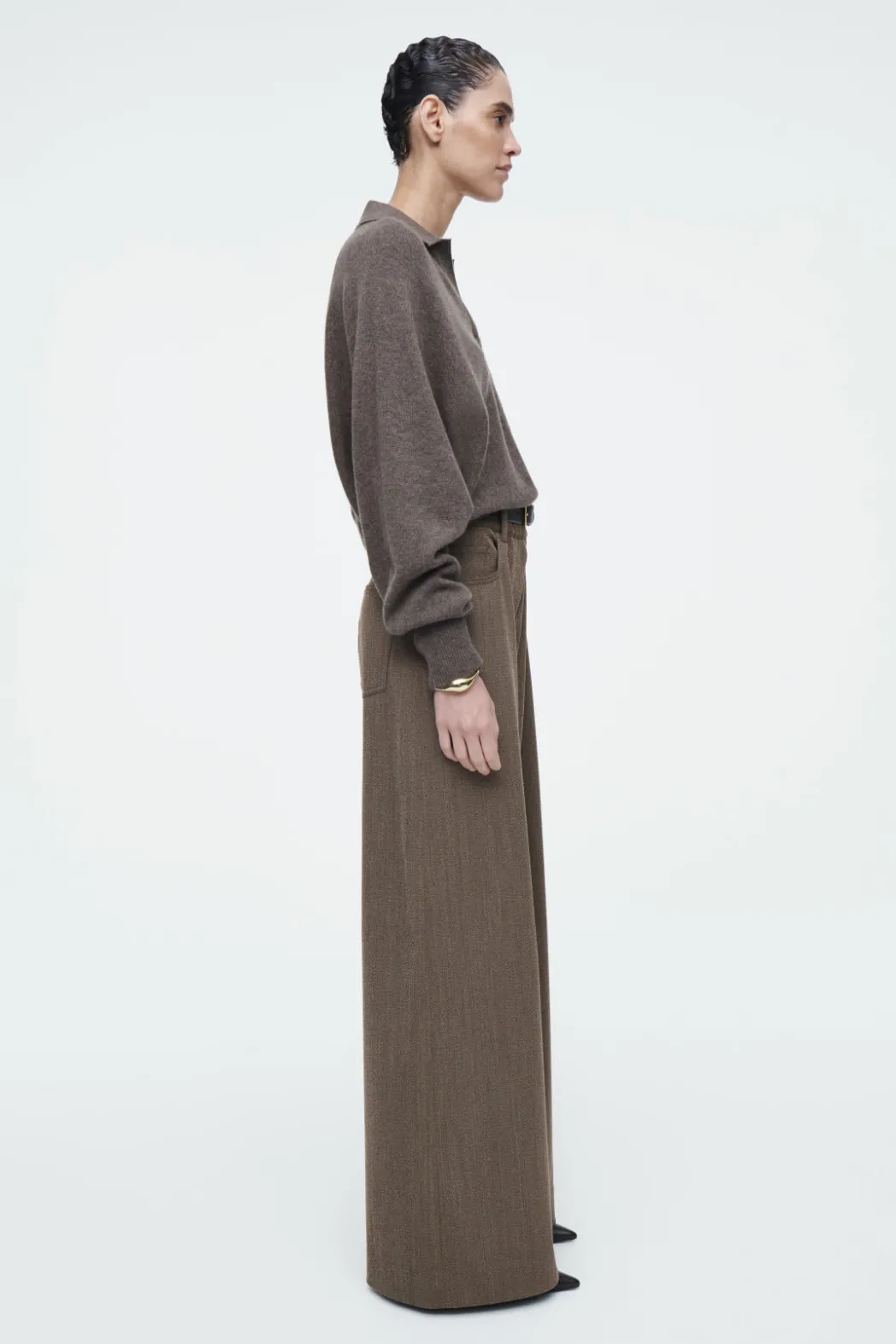 Online COS BATWING-SLEEVE WOOL POLO SWEATER BROWN