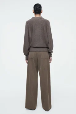 Online COS BATWING-SLEEVE WOOL POLO SWEATER BROWN