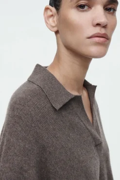 Online COS BATWING-SLEEVE WOOL POLO SWEATER BROWN