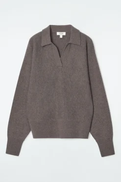 Online COS BATWING-SLEEVE WOOL POLO SWEATER BROWN