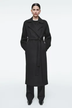 COS BELTED DOUBLE-FACED WOOL COAT BLACK
