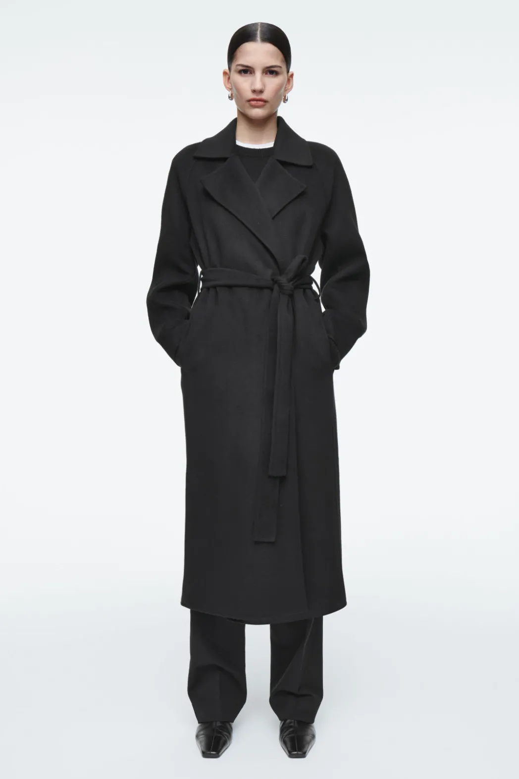 COS BELTED DOUBLE-FACED WOOL COAT BLACK