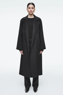 COS BELTED DOUBLE-FACED WOOL COAT BLACK