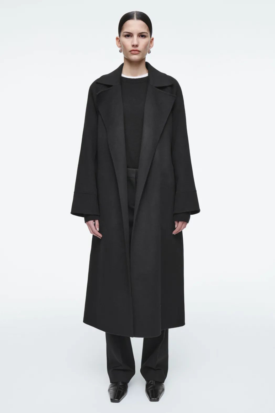 COS BELTED DOUBLE-FACED WOOL COAT BLACK