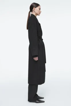 COS BELTED DOUBLE-FACED WOOL COAT BLACK