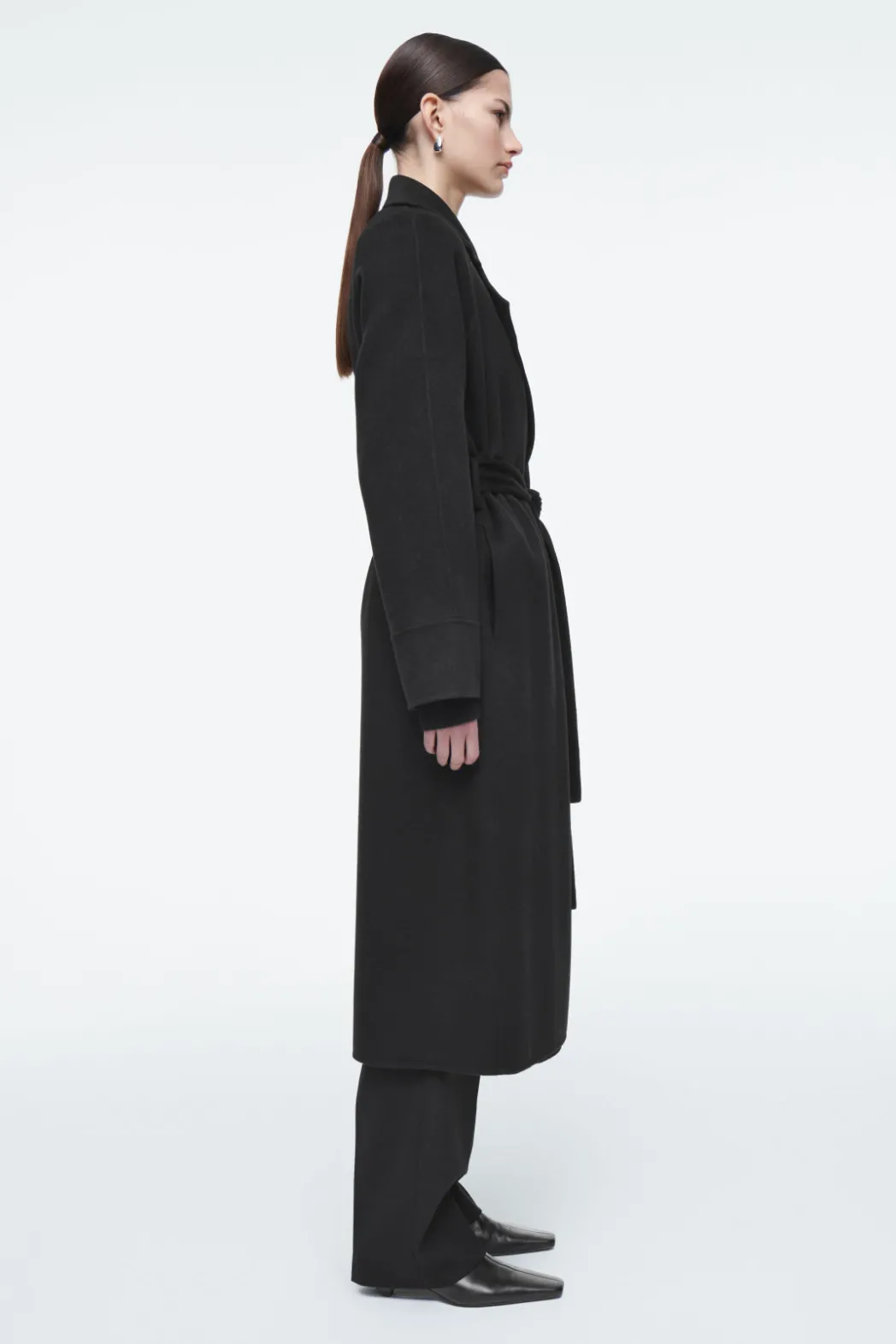 COS BELTED DOUBLE-FACED WOOL COAT BLACK