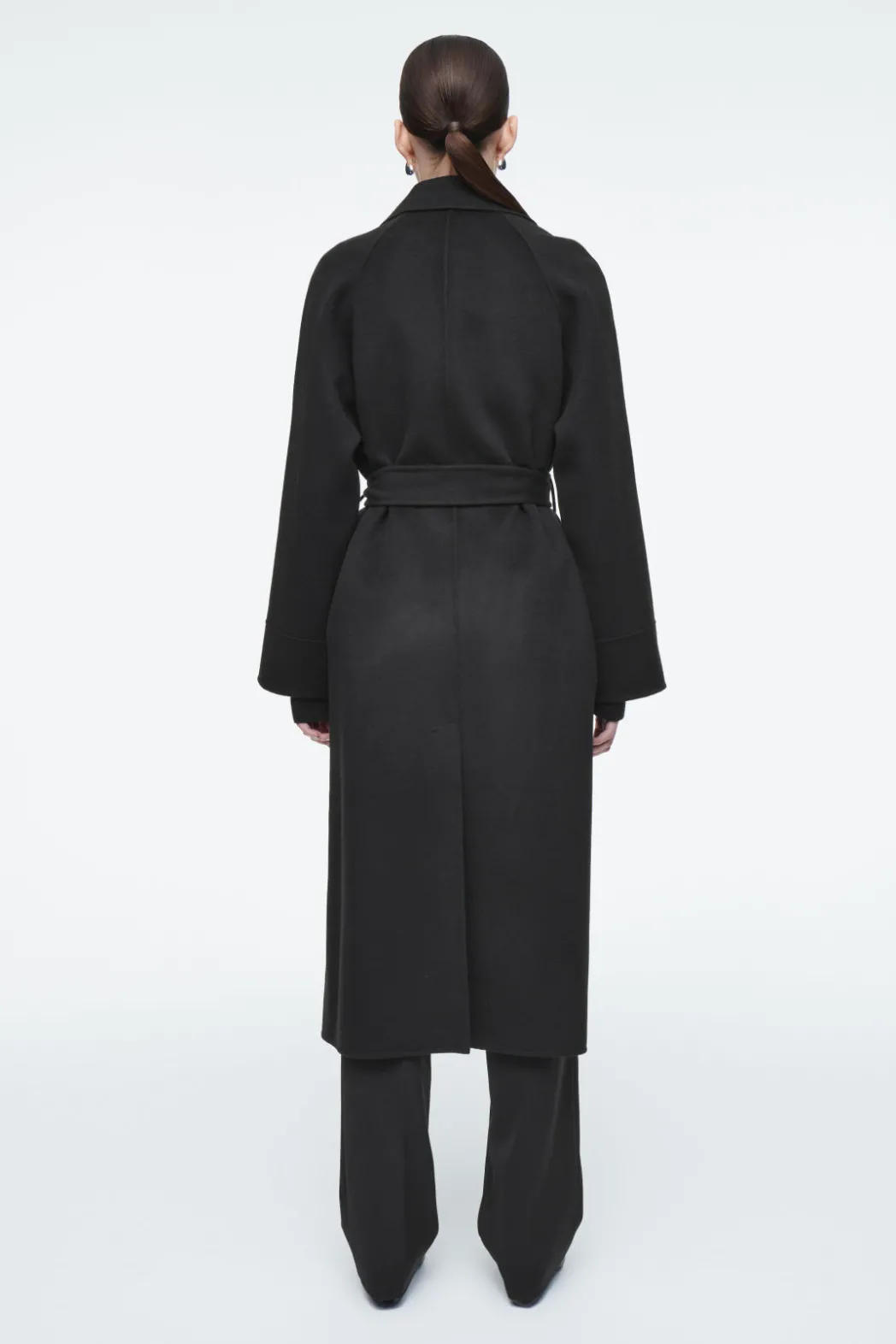 COS BELTED DOUBLE-FACED WOOL COAT BLACK