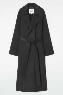 COS BELTED DOUBLE-FACED WOOL COAT BLACK
