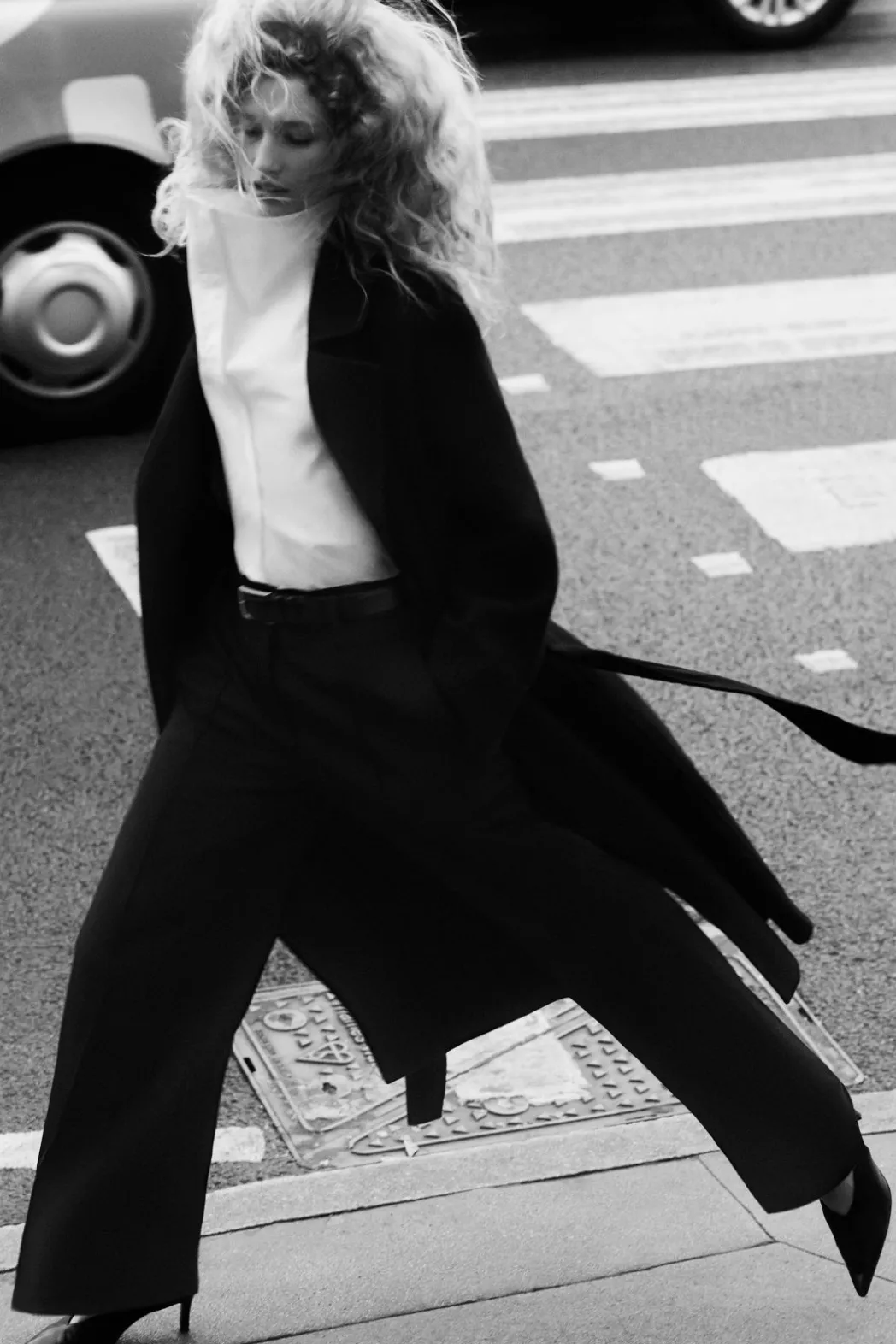 COS BELTED DOUBLE-FACED WOOL COAT BLACK