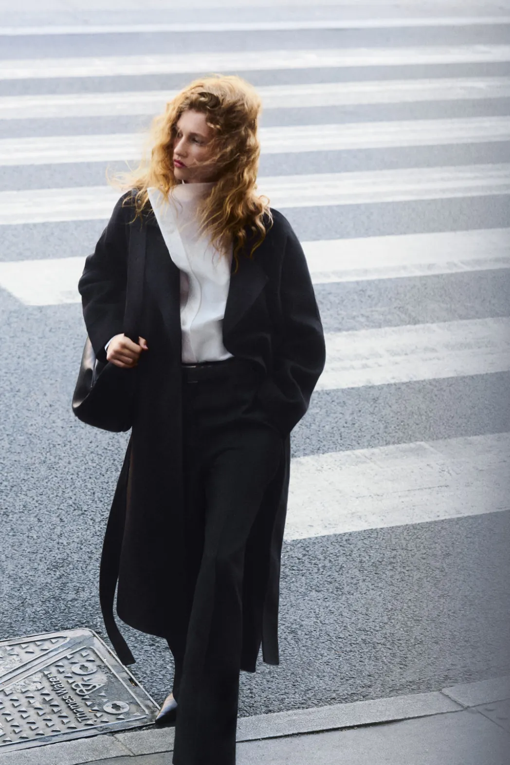 COS BELTED DOUBLE-FACED WOOL COAT BLACK