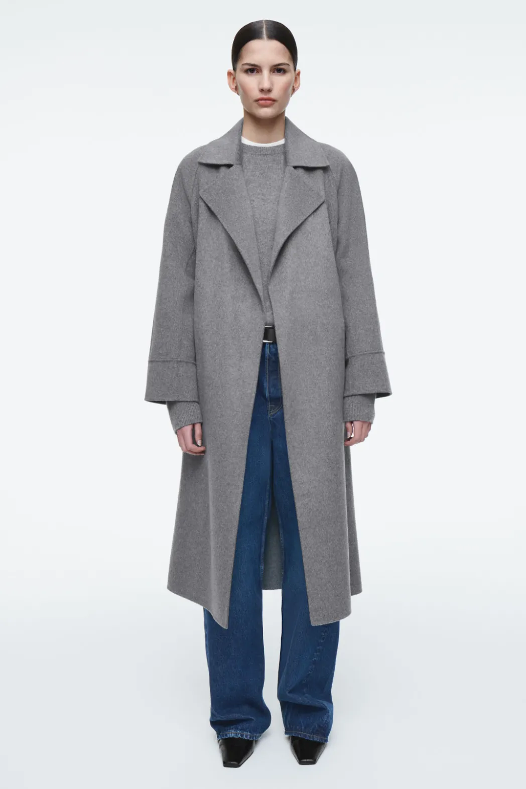 Hot COS BELTED DOUBLE-FACED WOOL COAT GRAY