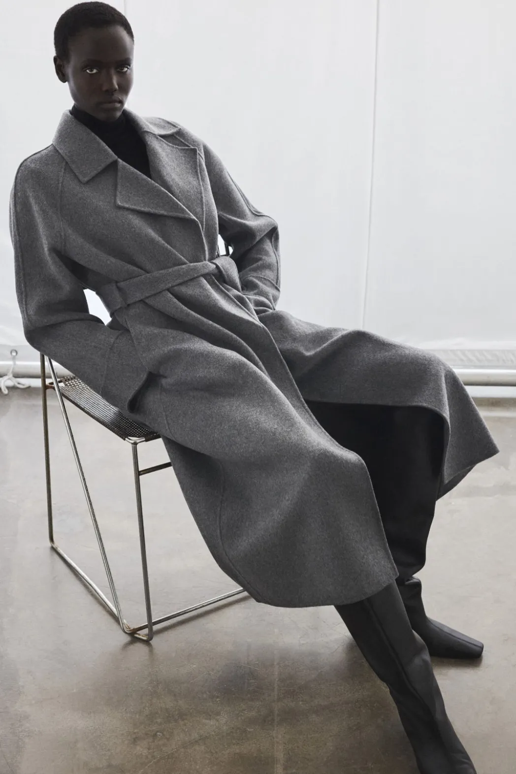 Hot COS BELTED DOUBLE-FACED WOOL COAT GRAY
