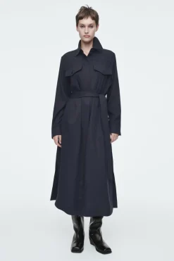 COS BELTED MIDI SHIRT DRESS NAVY