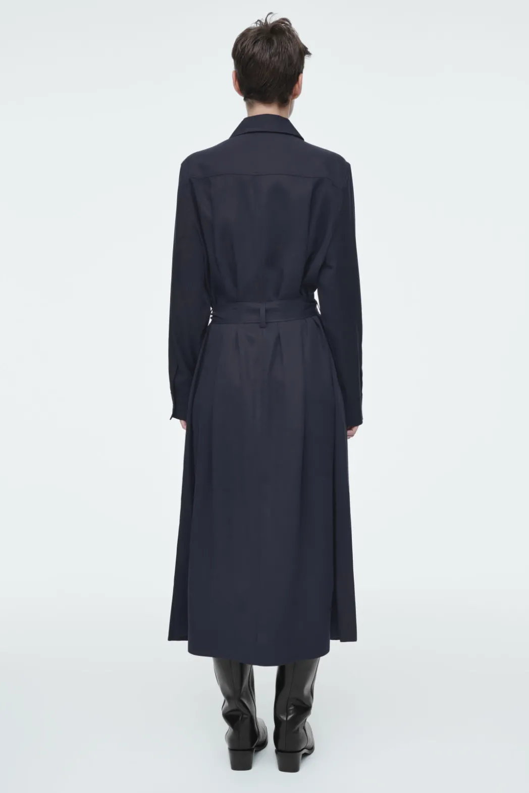 COS BELTED MIDI SHIRT DRESS NAVY