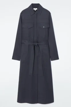 COS BELTED MIDI SHIRT DRESS NAVY