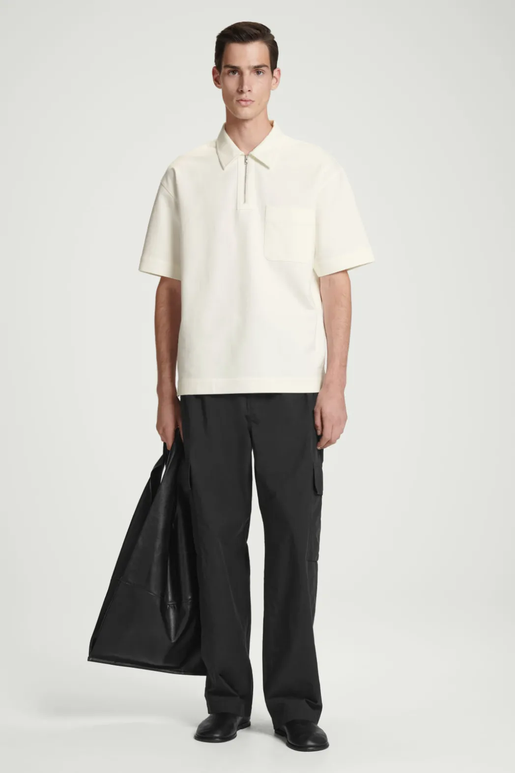 Discount COS BELTED TECHNICAL COTTON CARGO PANTS BLACK