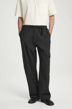 Discount COS BELTED TECHNICAL COTTON CARGO PANTS BLACK