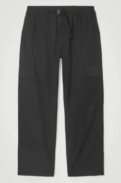 Discount COS BELTED TECHNICAL COTTON CARGO PANTS BLACK