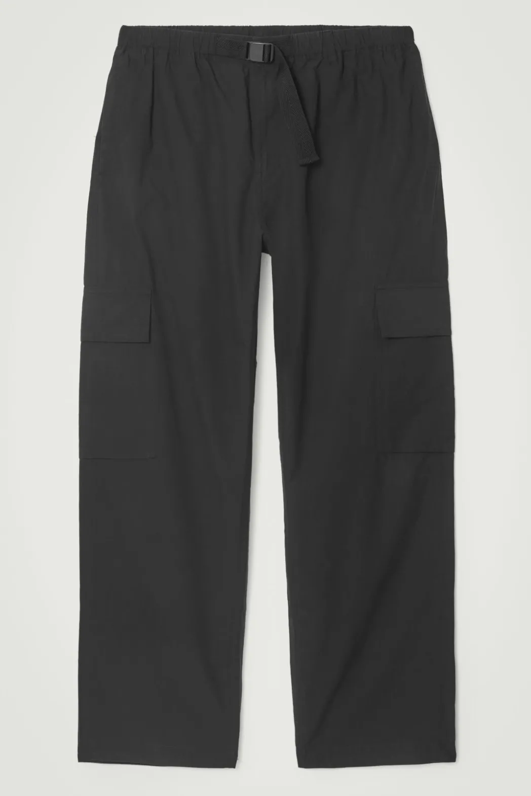 Discount COS BELTED TECHNICAL COTTON CARGO PANTS BLACK