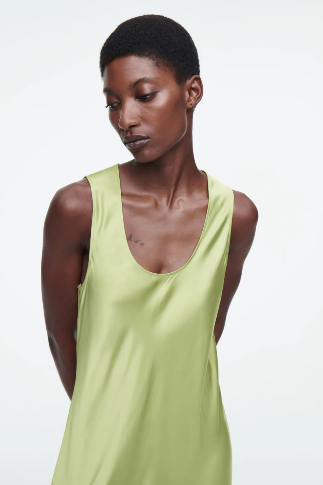 Online COS BIAS-CUT MAXI SLIP DRESS SAGE GREEN