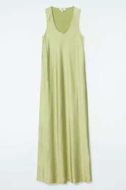 Online COS BIAS-CUT MAXI SLIP DRESS SAGE GREEN