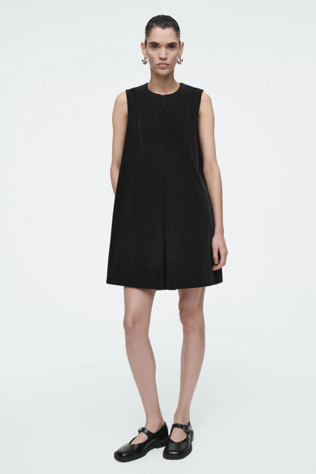 Clearance COS BIB-FRONT CORDUROY MINI DRESS BLACK
