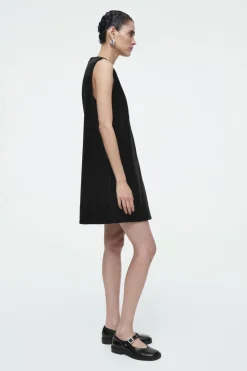 Clearance COS BIB-FRONT CORDUROY MINI DRESS BLACK