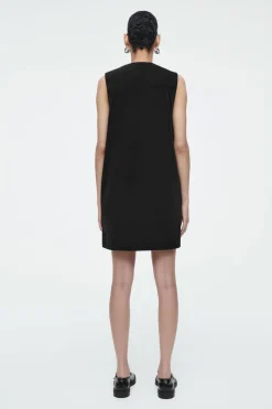 Clearance COS BIB-FRONT CORDUROY MINI DRESS BLACK