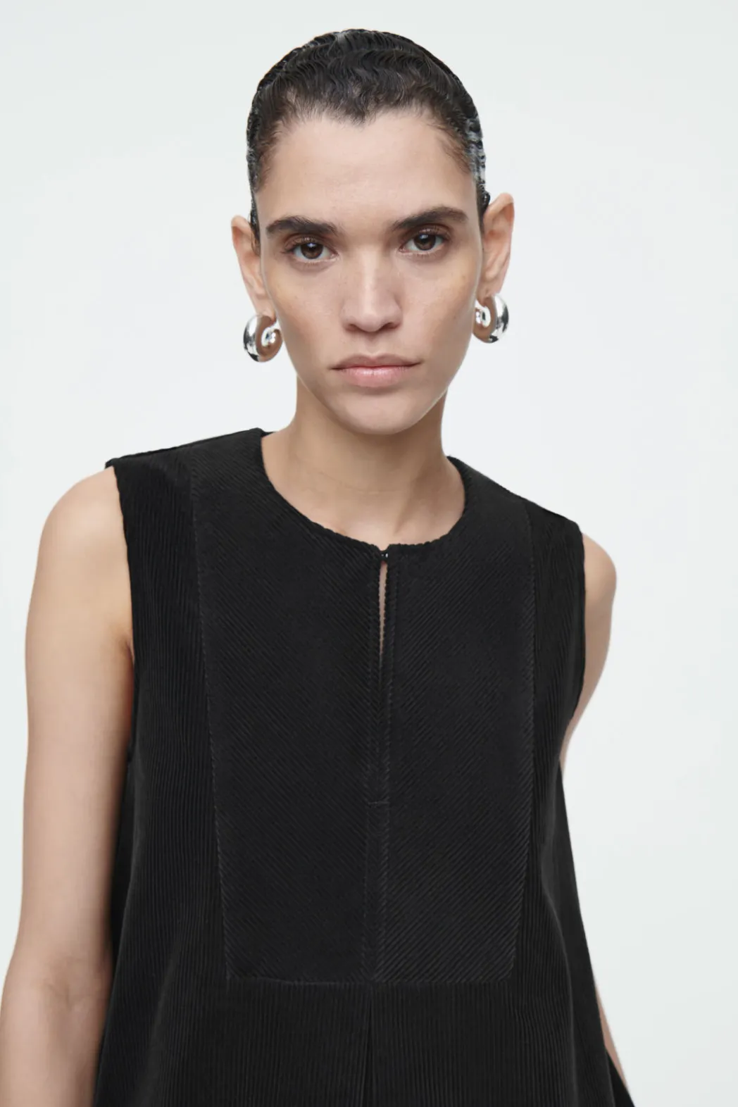 Clearance COS BIB-FRONT CORDUROY MINI DRESS BLACK