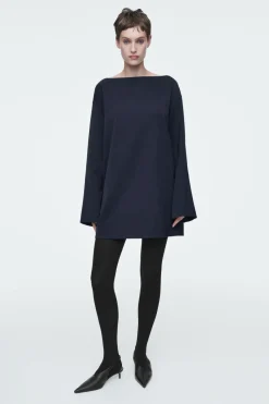 Online COS BOAT-NECK MINI DRESS NAVY