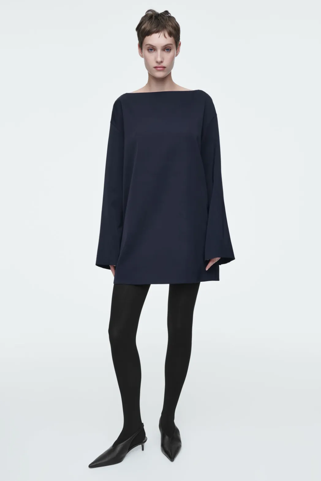 Online COS BOAT-NECK MINI DRESS NAVY