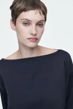 Online COS BOAT-NECK MINI DRESS NAVY
