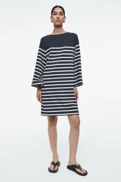 Hot COS BOAT-NECK MINI T-SHIRT DRESS NAVY / STRIPED