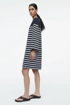 Hot COS BOAT-NECK MINI T-SHIRT DRESS NAVY / STRIPED